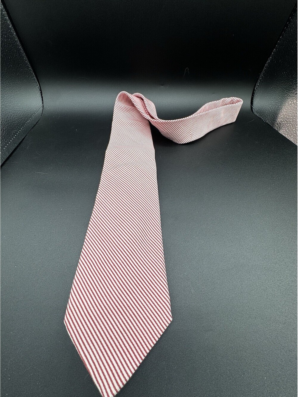 Breuer for Bergdorf Goodman Men’s Tie Red White Stripe Silk Cotton Italy NWT